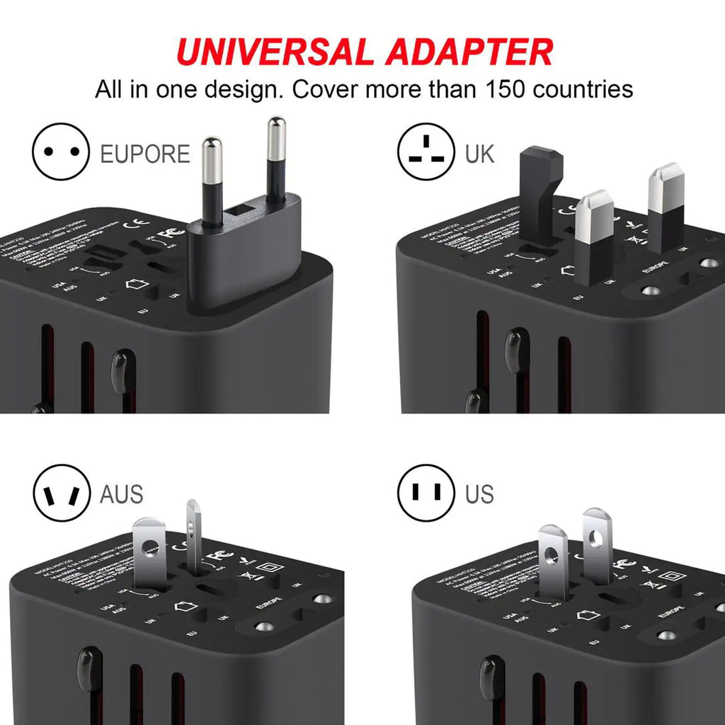 Worldwide Plug Adapter with 4 Port USB Fast Chargers and Surge Protection