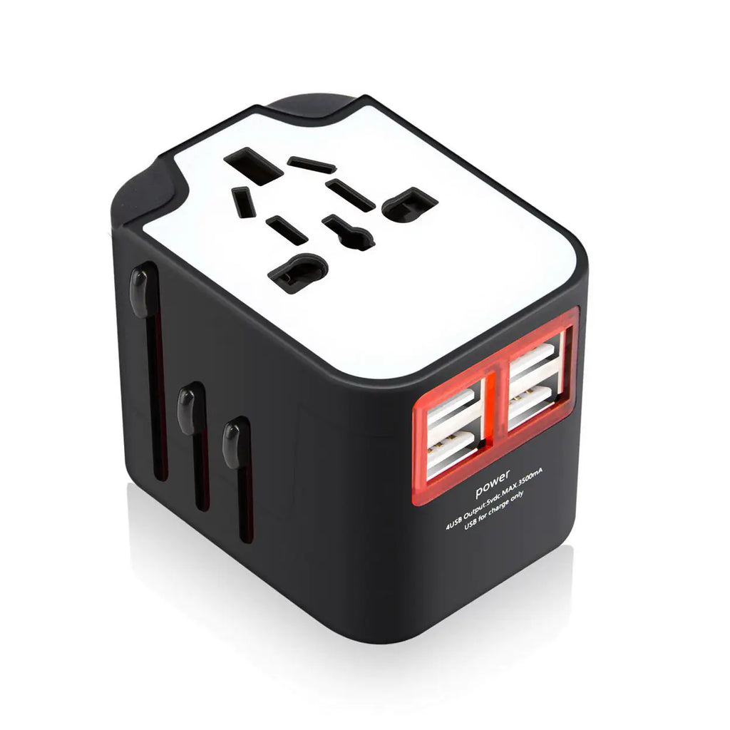 Worldwide Plug Adapter with 4 Port USB Fast Chargers and Surge Protection
