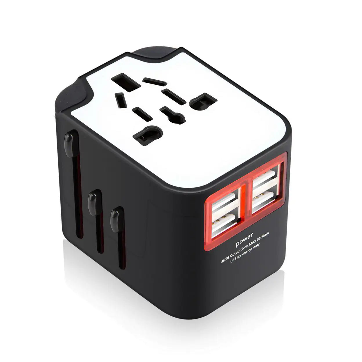 Worldwide Plug Adapter with 4 Port USB Fast Chargers and Surge Protection