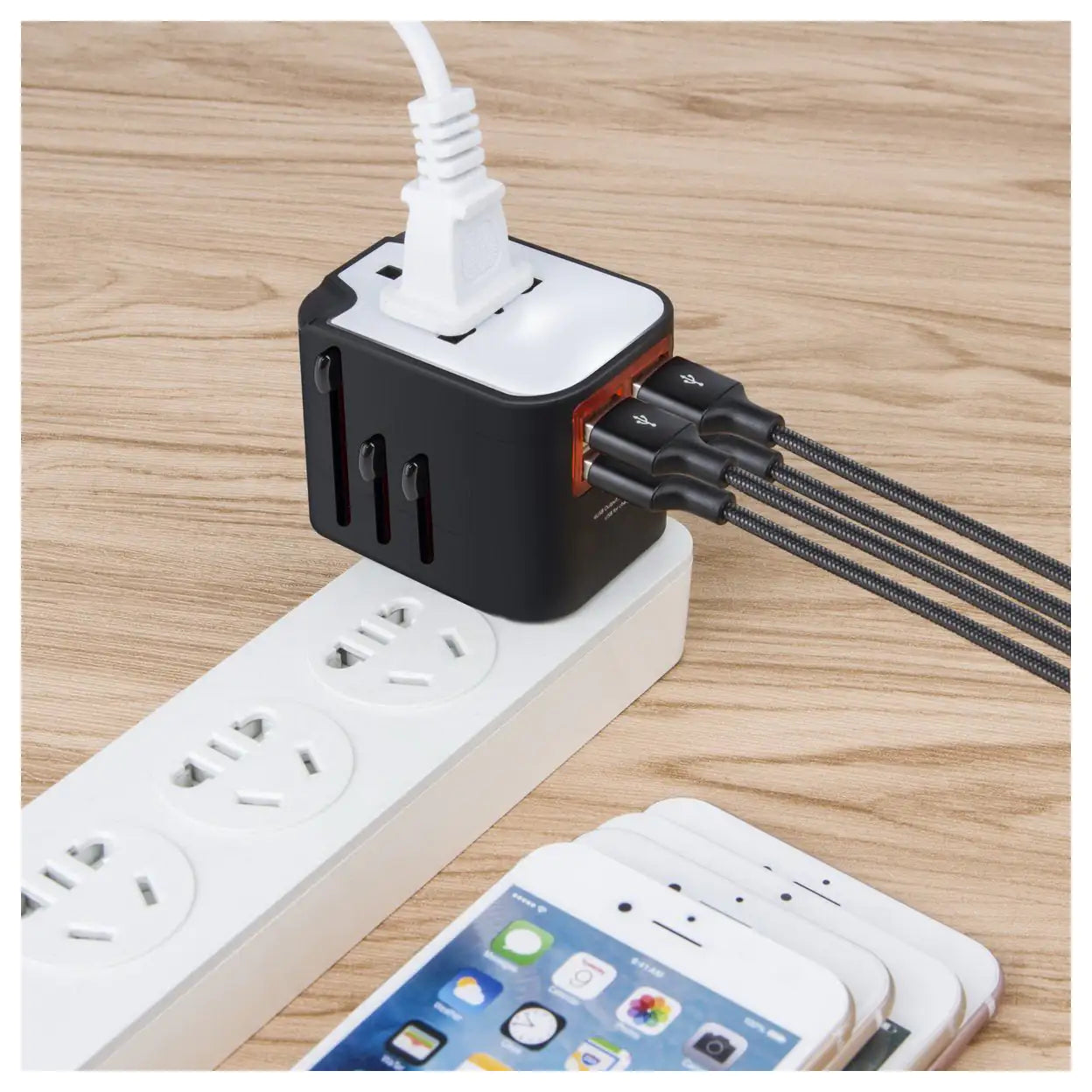 Worldwide Plug Adapter with 4 Port USB Fast Chargers and Surge Protection
